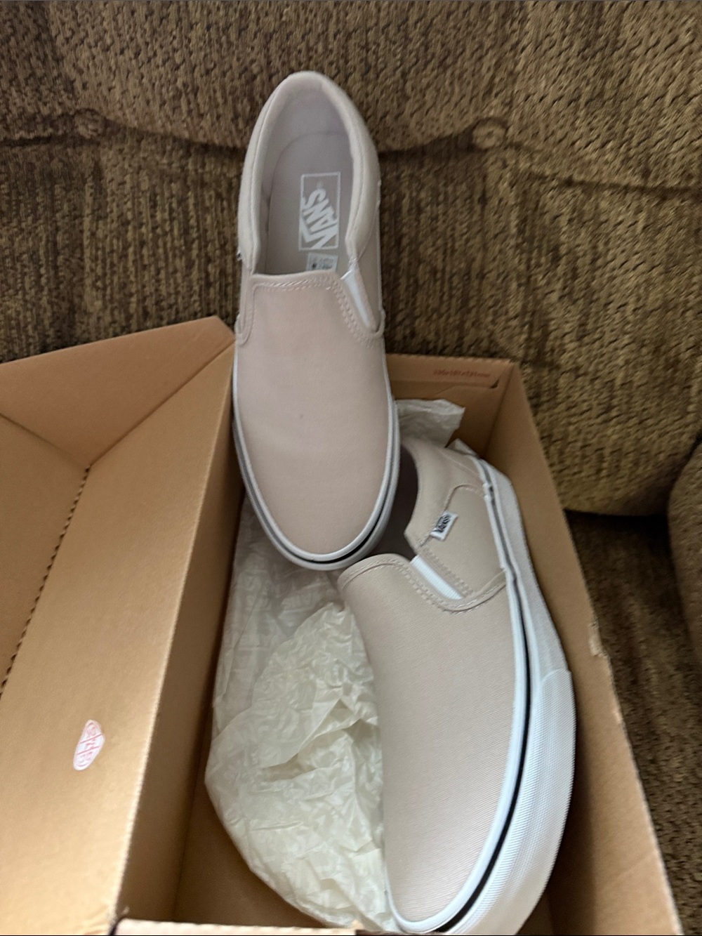 Vans Slip-On Canvas Loafers in Light Beige